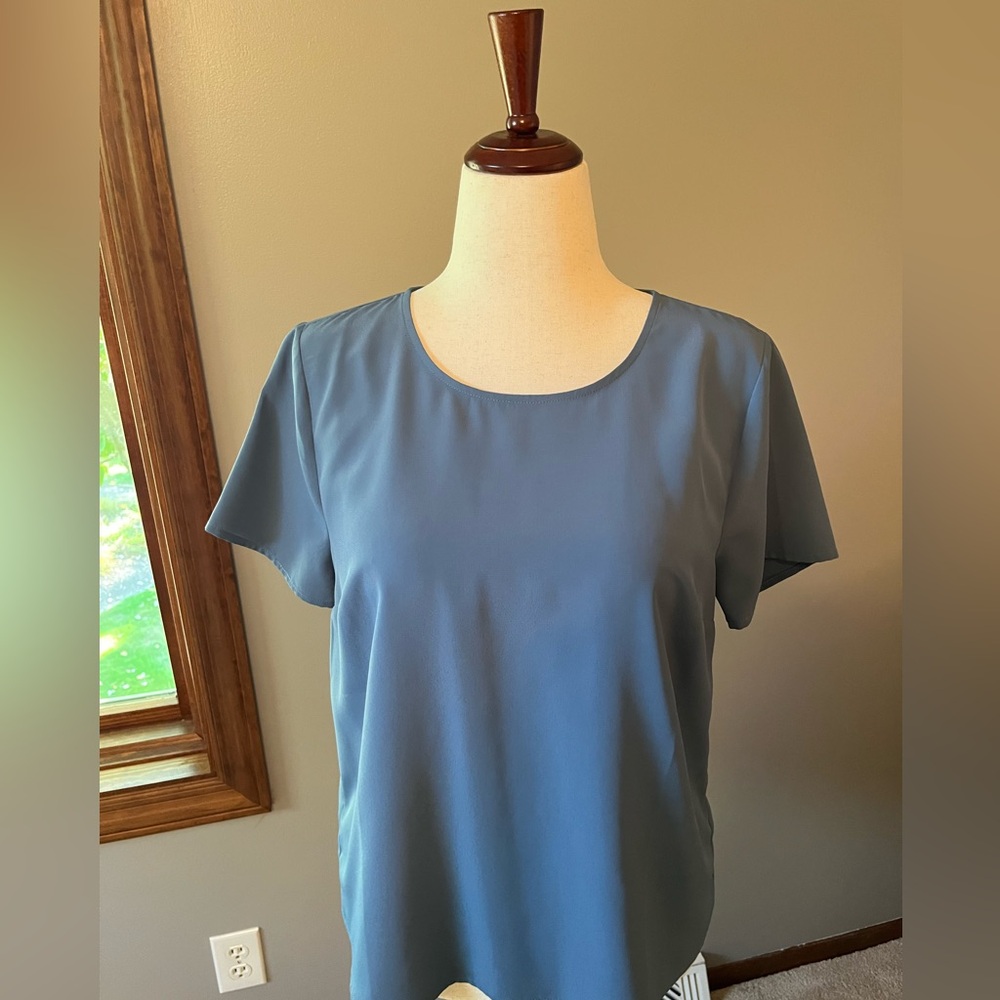 ModCloth Blue Slate Short Sleeve Crepe Top
